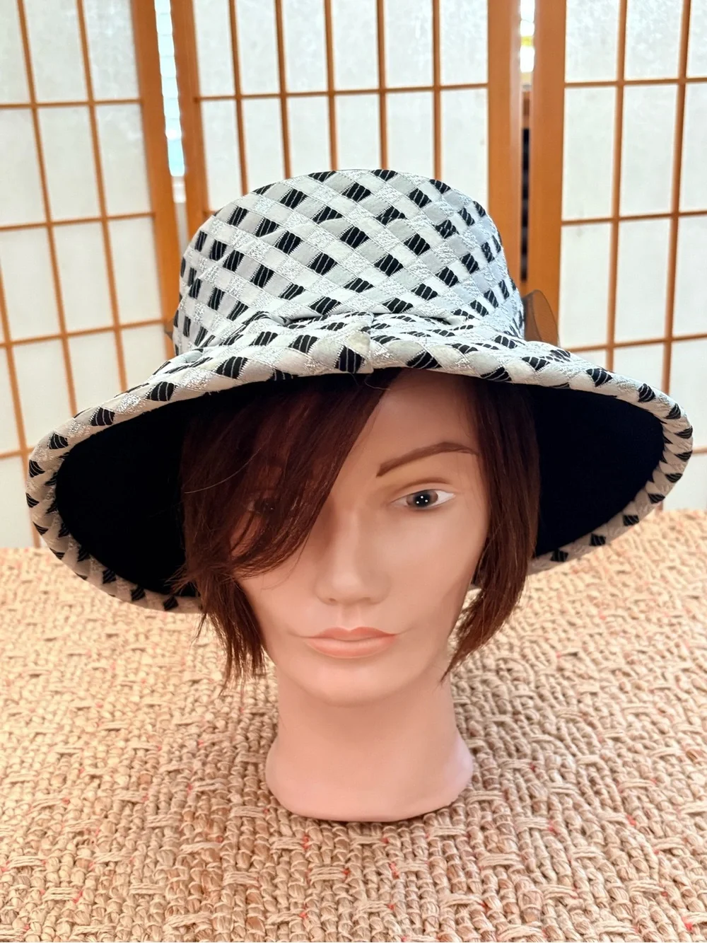 Vintage Caramia Formal Dress Hat Black & White Tulle Bow
